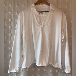 Frank & Eileen Patrick Popover Henley White Long Sleeve Tee | 100% Cotton